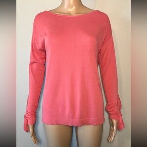 Ellen Tracy Women's Sweater SizeM Pink Pullover Boat Neck Long Sleeve Tight Knit
